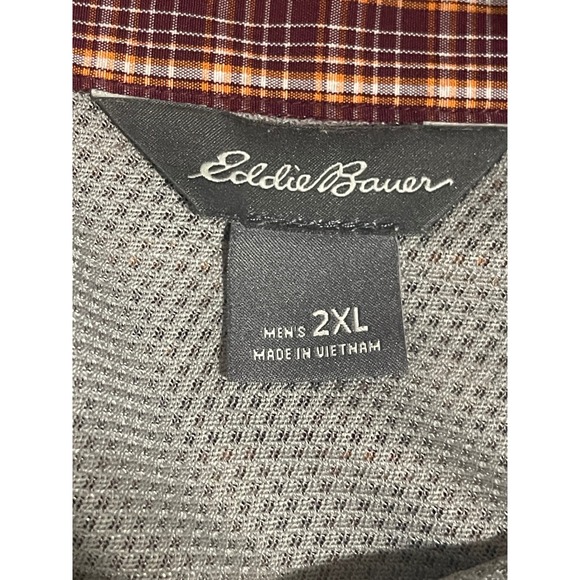 Eddie Bauer Mens 2XL Plaid Button Up Shirt Maroon Long Sleeve Roll Tab Utility - Picture 3 of 7